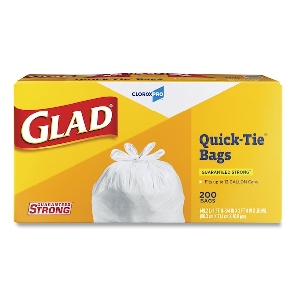 Glad 13 gal Trash Bags, 23.75 in x 28 in, Heavy-Duty, 0.66 mil, White, 200 PK 15931 - main